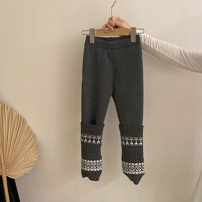 韩版女童2025秋冬季新款百搭拼接花纹加绒打底裤中小童洋气裤子潮,童装/婴儿装/亲子装,裤子,淘宝优惠券,粉丝福利购,淘宝优惠卷