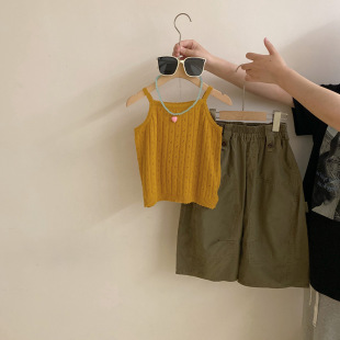 女童韩系洋气时尚甜美毛衫吊带夏季儿童时髦百搭休闲裤两件套潮流