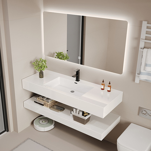 岩板陶瓷无缝盆一体盆双层浴室柜组合洗脸盆柜洗漱台浴柜洗手盆柜