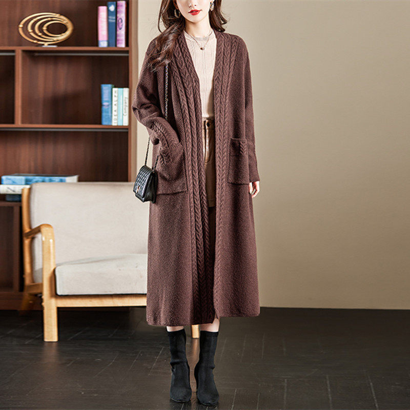 秋冬韩版跨境绵羊绒针织外套加厚长款披肩开衫螺纹时尚洋气毛衣女,女装/女士精品,毛针织衫,淘宝优惠券,粉丝福利购,淘宝优惠卷