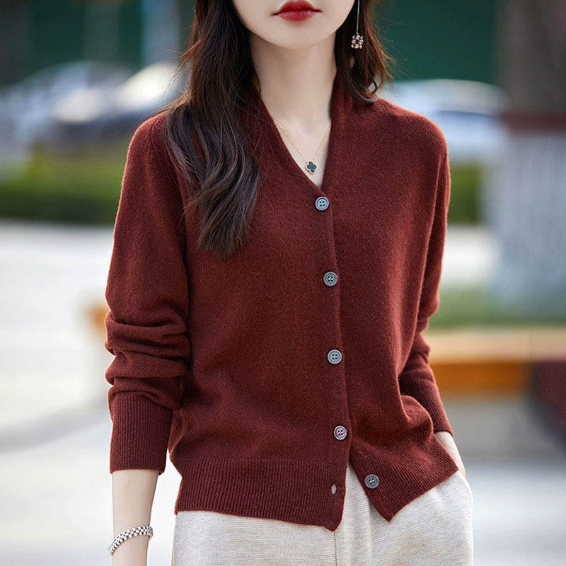 春装2026新款韩版休闲宽松毛衣外套女V领纯色长袖针织开衫上衣,女装/女士精品,毛针织衫,淘宝优惠券,粉丝福利购,淘宝优惠卷