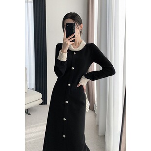 配大衣长款毛衣裙气质黑色打底针织连衣裙女秋冬款精品时尚女装