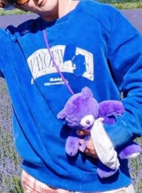 LiNing李宁 韦德系列 字母印花水洗宽松休闲圆领卫衣 梦幻蓝