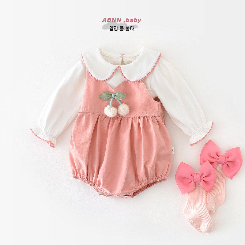 婴儿纯棉背带裤春季新款女宝宝洋气无袖连体衣新生儿甜美哈衣爬服