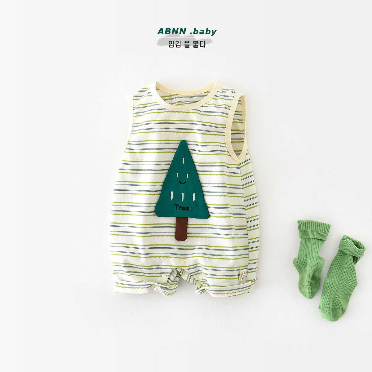 婴儿连体衣夏季薄款新生男女宝宝条纹卡通清凉短爬新生儿无袖哈衣