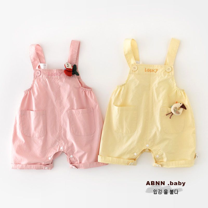 婴儿纯棉背带裤夏装2025新款女宝宝韩版卡通背带裤新生儿刺绣短裤