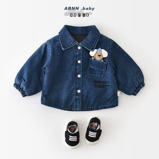 男童冬季新款外套一岁宝宝韩版牛仔衣加厚夹棉婴幼儿可爱棉衣衬衫