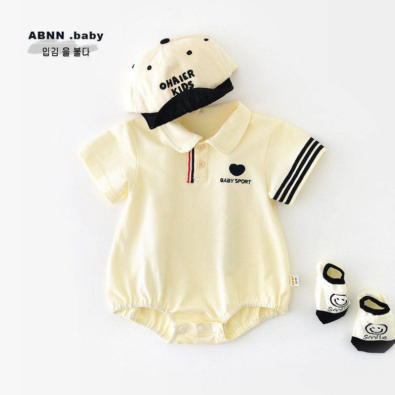 婴儿短袖衣服夏季新款男宝宝韩版运动连体衣新生儿纯棉爬服包屁衣
