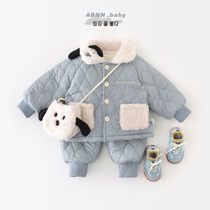 宝宝棉衣套装冬季2025新款婴儿加绒夹棉棉服冬装男童保暖两件套潮
