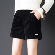 Quần short cashmere mùa xuân và mùa thu nữ 2019 phiên bản mới của Hàn Quốc của quần short nhung kẻ eo cao rộng kiểu nữ mùa thu và mùa đông mặc chân rộng - Quần short