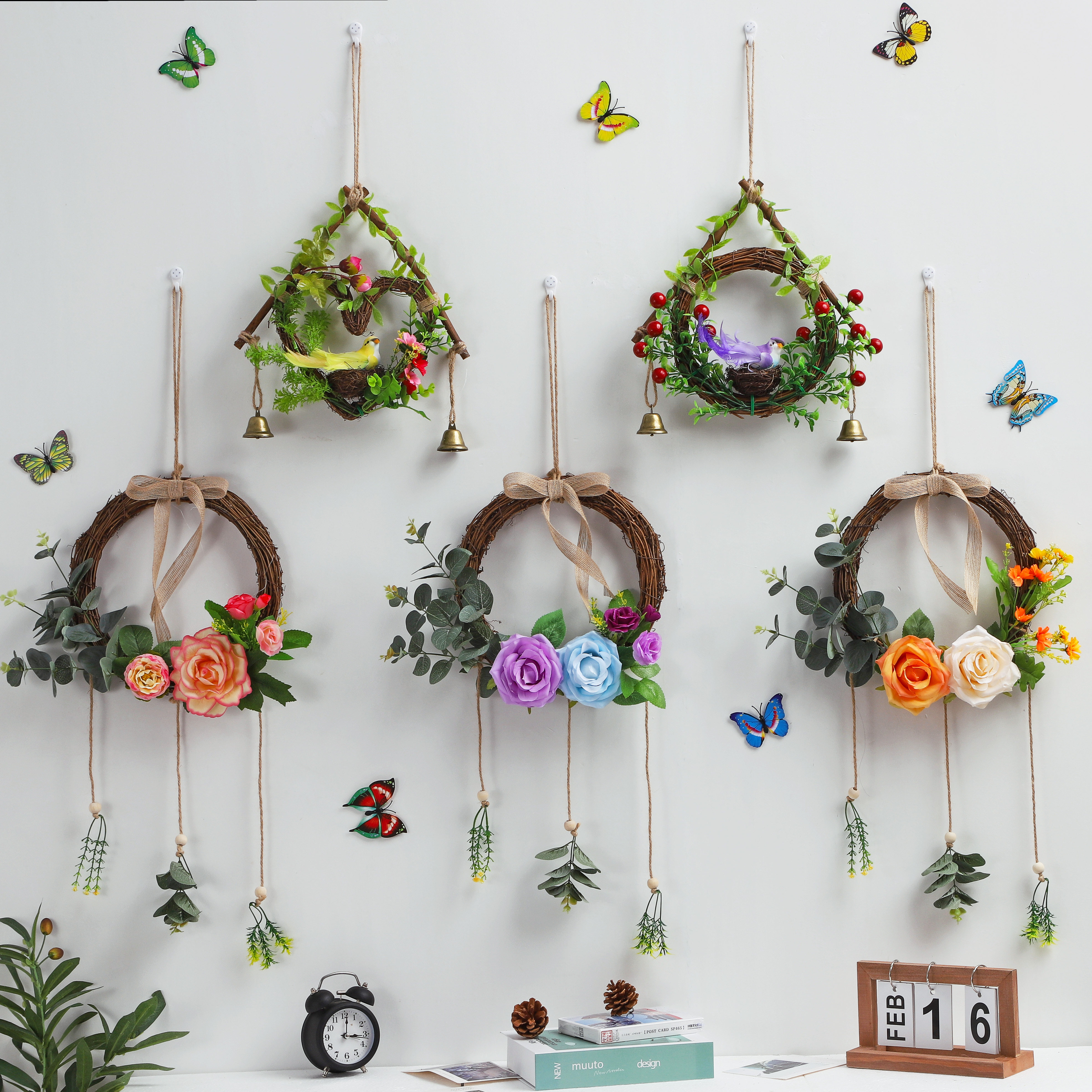 墙面装饰挂件田园风仿真绿植幼儿园森系墙上壁饰房间卧室植物挂饰