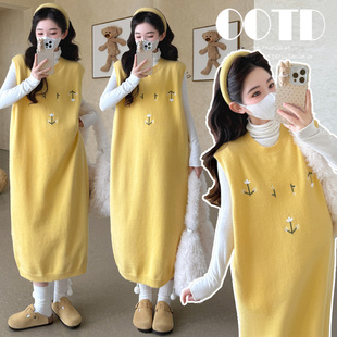 两件套孕妇套装 慵懒加厚毛衣背心裙+打底衫 孕妇冬装 大码