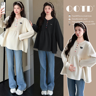 上衣 针织刺绣娃娃衫 秋冬孕妇装