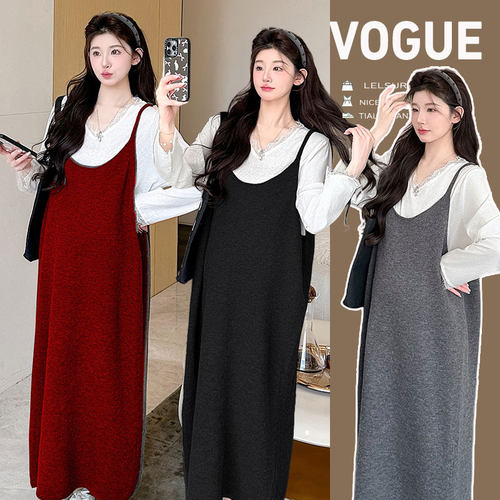 孕妇装秋装新吊带针织连衣裙子女早秋毛衣长裙穿搭一整套装