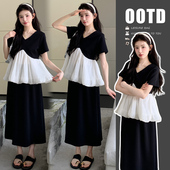 半身裙孕妇套装 新款 气质设计感撞色上衣