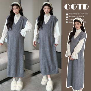 毛衣马甲背心裙套装 现 秋冬蕾丝上衣