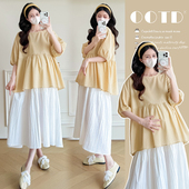 孕妇装 半身裙套装 夏装 娃娃衫 宽松波点上衣设计感衬衫 新款