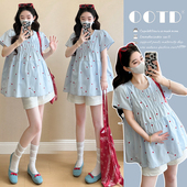 孕妇韩版 托腹短裤 飞飞袖 上衣 爱心刺绣减龄娃娃衫 2026新款