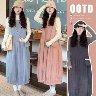 有货 打底上衣两件套配包包 韩系灯芯绒绗棉花苞背心连衣裙