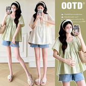 短袖 新款 提花上衣 夏季 现2026孕妇装