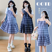 T恤加格子吊带连衣裙两件套 新品 2026孕妇装 夏季