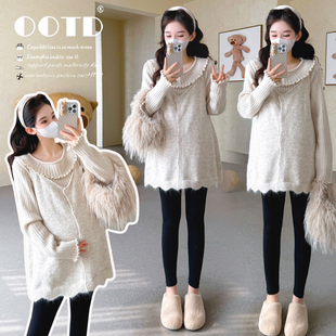 秋冬新品 孕妇娃娃领坑条打底+开扣吊带两件套上衣