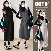 针织毛衣宽松背带裙两件套半高领打底衫 孕妇秋冬套装 韩版