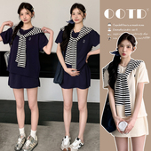 2026新款 套装 夏季 韩系宽松短袖 短裙两件套 现现 上衣 孕妇装