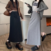 孕妇复古波点半身裙女秋季 松紧高腰遮胯大摆伞裙A字休闲长裙 新款