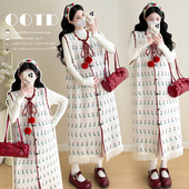 2025秋冬孕妇装 气质温柔毛衣马甲打底连衣裙两件套