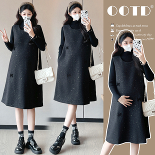 连衣裙套装 孕妇大码 黑灰色闪晶晶毛呢贵气小香风韩版 秋冬新款