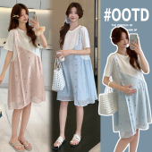 中长款 孕妇夏季 连衣裙2026新款 孕妇假两件连衣裙 孕妇夏装