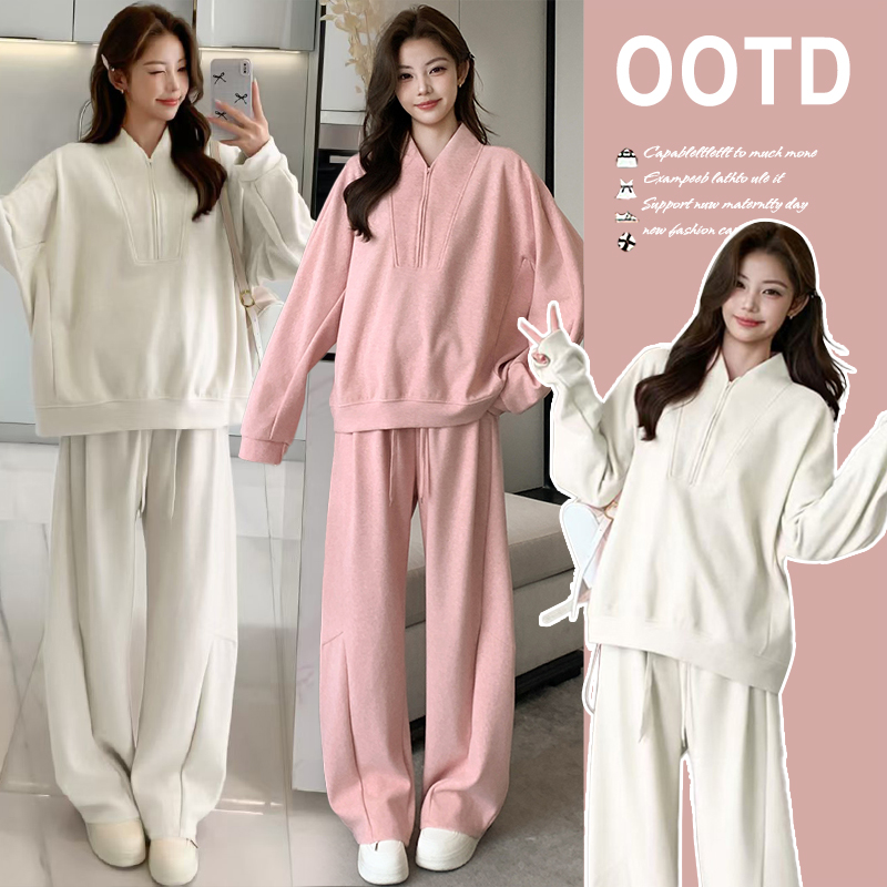 2025孕妇装秋冬新款高级感卫衣两件套秋冬季孕妈法式穿搭上衣