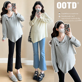 2025新款 有货春秋纯色宽松弹力柔软蝴蝶结不规则休闲T恤