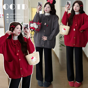 裤 打底衫 子潮妈三件套 加厚宽松减龄小花毛衣外套 冬季