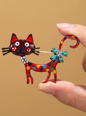 2025新款欧美卡通滴油猫咪胸针彩色珐琅动物胸花女士包包配饰别针