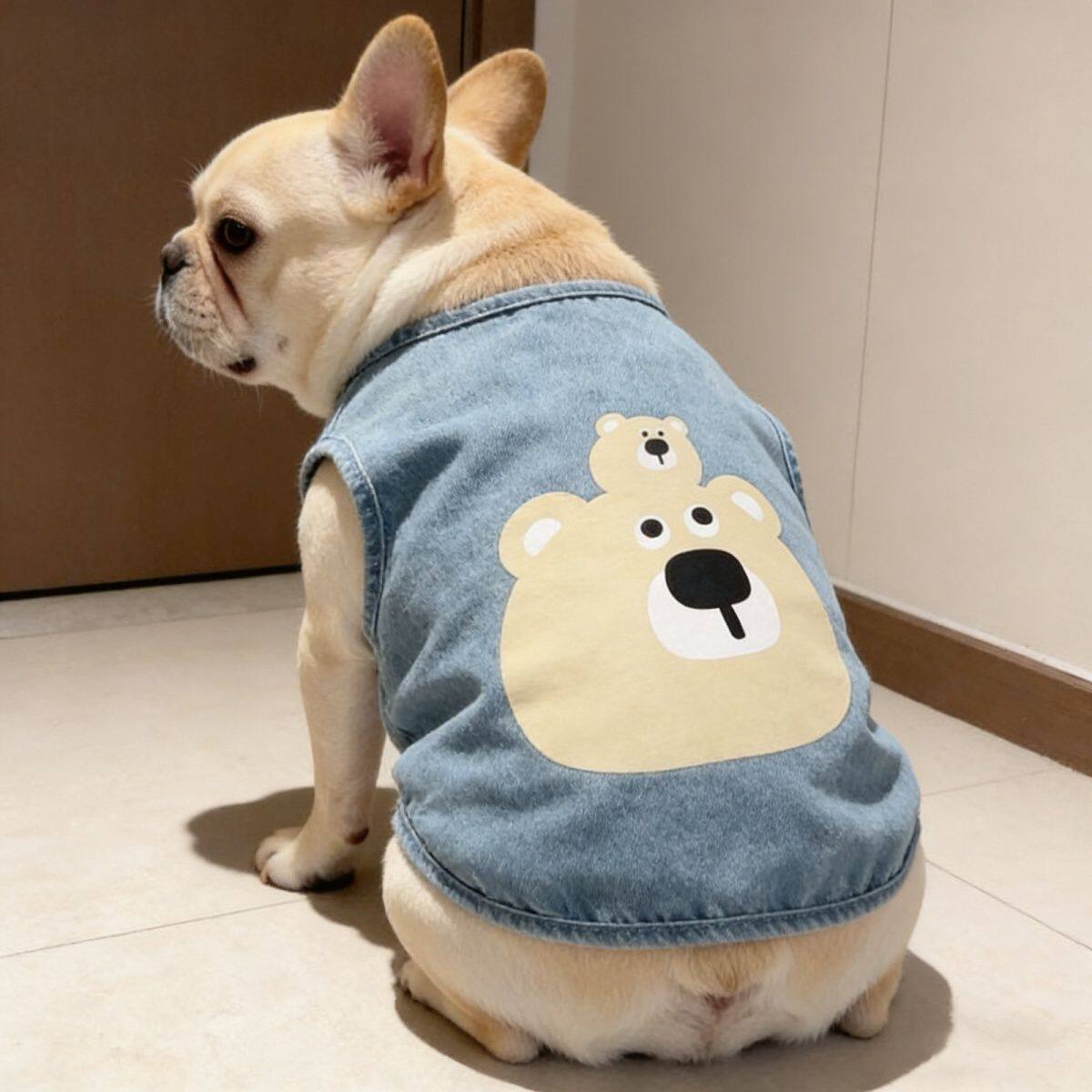 原创宠物春秋季韩系牛仔背心法斗巴哥恶霸犬可爱印花马甲秋装外穿