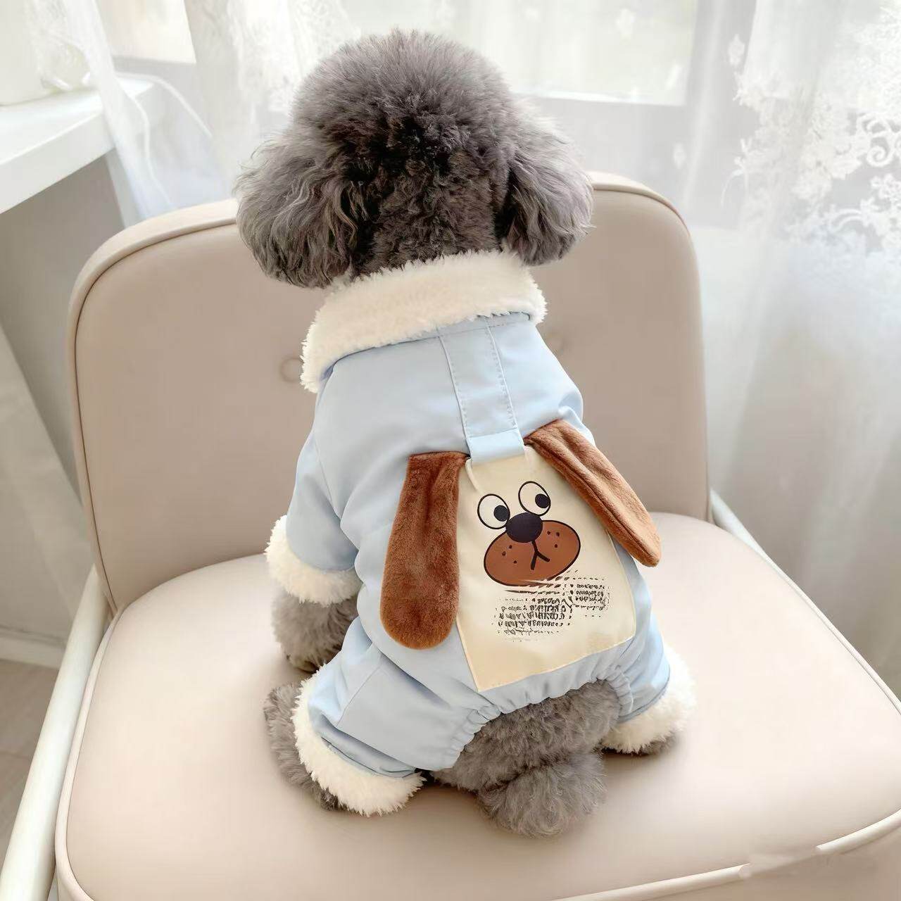带牵引扣的遛狗衣服比熊贵宾吉娃娃冬季小熊头棉衣宠物狗狗四脚衣