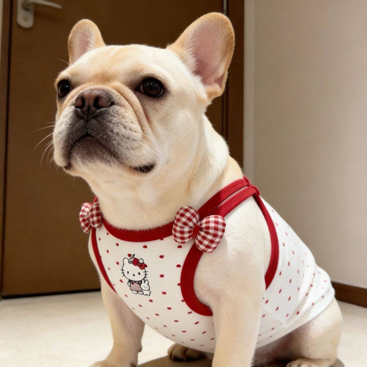 宠物衣服洋气波点卡通印花吊带法斗巴哥恶霸犬可爱立体蝴蝶结