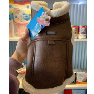 小狗狗加绒棉衣秋冬装新款桃皮绒马甲泰迪比熊带牵引扣宠物狗衣服