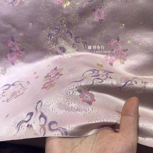 粉紫色茶香真丝织金宋锦面料服装设计布马甲外套面料