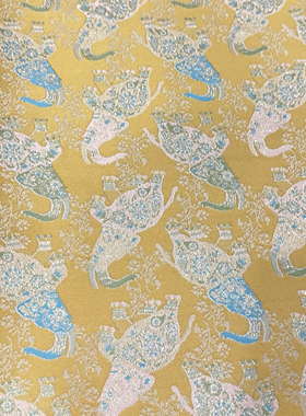 黄色大象古风织锦缎提花布料复古马甲质感时装旗袍装饰面料