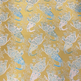 黄色大象古风织锦缎提花布料复古马甲质感时装旗袍装饰面料