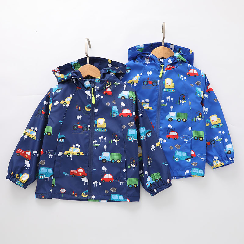 儿童春秋薄款卡通挖掘机恐龙风衣