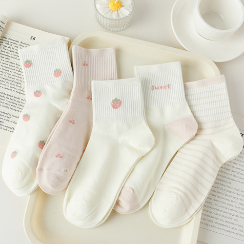 春秋款白色中筒袜可爱ins少女