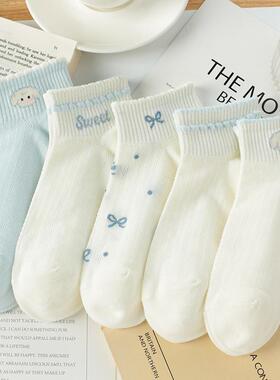 网眼白色袜子女短袜ins潮夏季薄款纯棉可爱日系浅口船袜短筒百搭