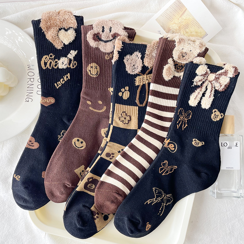 透气女精梳棉羽毛纱中筒袜不臭脚