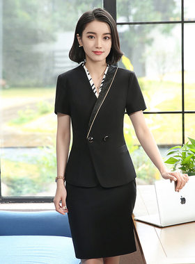 夏季新款美容师女式职业装酒店前台宾馆工作服女短袖套装会所制服
