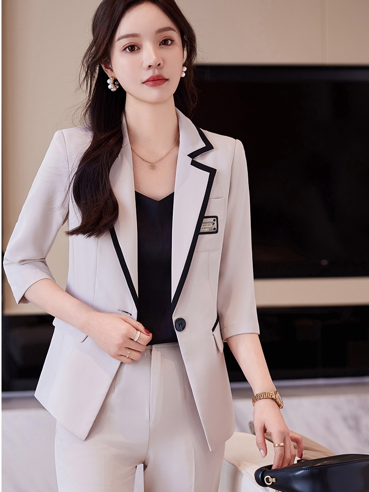 2024撞色职业西装套装女正装高级感夏季时尚主持人白领气质工作服