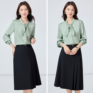 蝴蝶结雪纺衬衫女春秋新高级感职业套装正装上衣职场面试穿搭衬衣